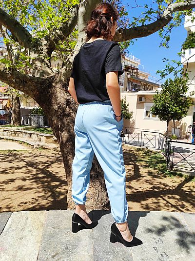 Παντελόνι Δερματίνη με λάστιχο Γαλάζιο