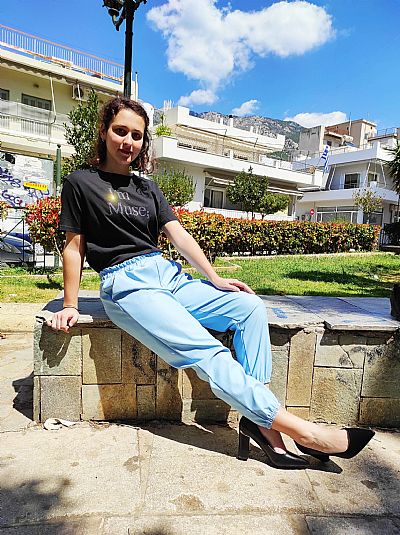 Παντελόνι Δερματίνη με λάστιχο Γαλάζιο