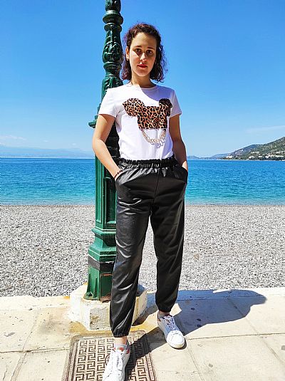 Παντελόνι Δερματίνη με λάστιχο Μαύρο