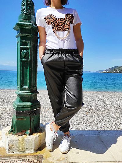 Παντελόνι Δερματίνη με λάστιχο Μαύρο