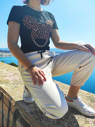 Παντελόνι Δερματίνη με λάστιχο Εκρού