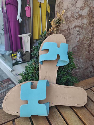 Χειροποίητα Δερμάτινα Σανδάλια Η Γαλάζιο 