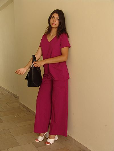 Μπλούζα Φλάμα με V Φούξια