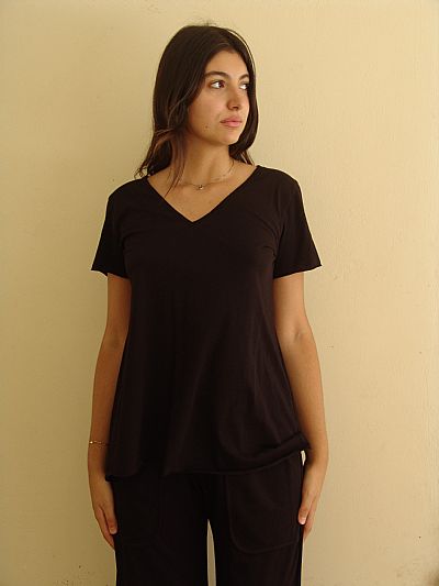 Μπλούζα Φλάμα με V Μαύρη