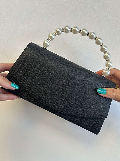 Τσαντάκι Glitter με Πέρλες Μαύρη 