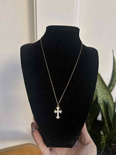 Κολιέ Ατσάλινο Σταυρός Λευκό Χρυσό