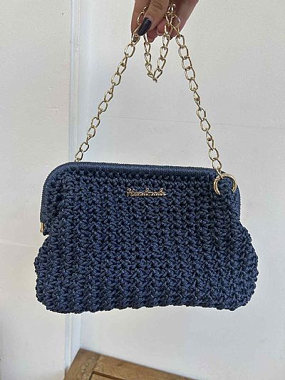 Τσάντα Χειροποίητη Πλεκτή Μπλε