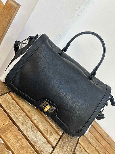 Τσάντα Γούνα Λευκή Μαύρη