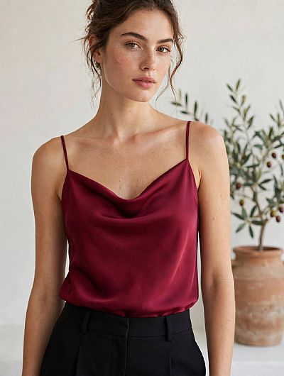 Linjerie Top Saten Βουργουνδί