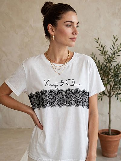 T-shirt Δαντέλα Ασπρο