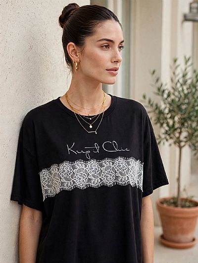 T-shirt Δαντέλα Μαύρο
