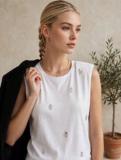 T-shirt Βάτες και Κρυσταλλάκια Ασπρη