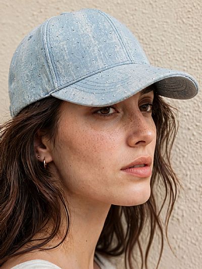 Denim Jockey Cap με Στρας 