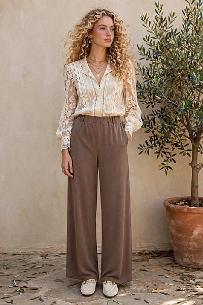 Παντελόνα Wide leg Καφέ 