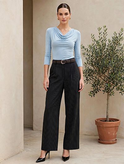 Παντελόνι Wide leg Ριγέ Μαύρο 