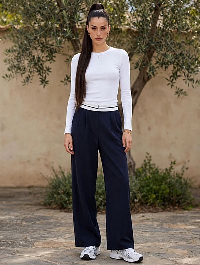 Παντελόνι Wide leg με Φάσα Μπλε