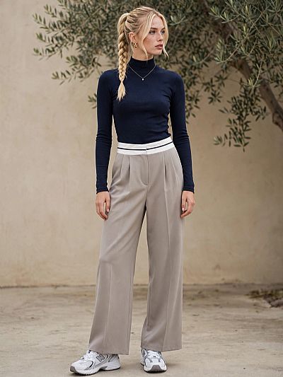 Παντελόνι Wide leg με Φάσα Γκρι
