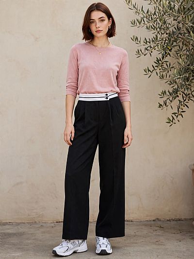Παντελόνι Wide leg με Φάσα Μαύρο