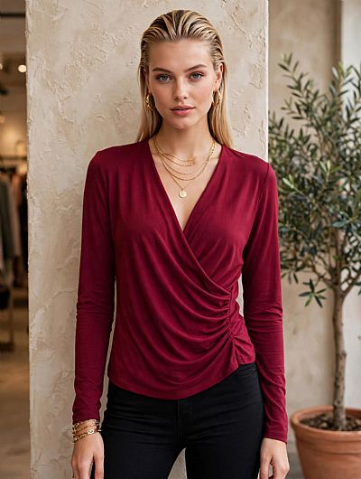 Μπλούζα Κρουαζέ Βισκόζ Wine Red